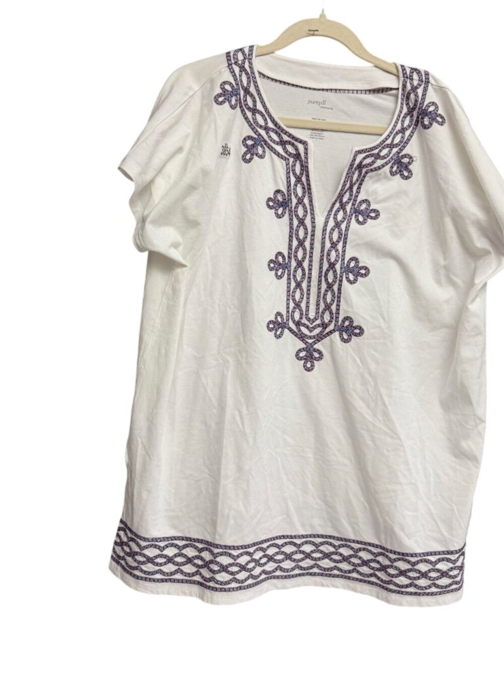 Pure Jill Element Womens Tunic Top Sz L White Embroidered Ethnic-Style V-Neck